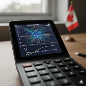 High-resolution display of a graphing calculator performing calculus and vectors functions required for the Grade 12 Canadian math curriculum.