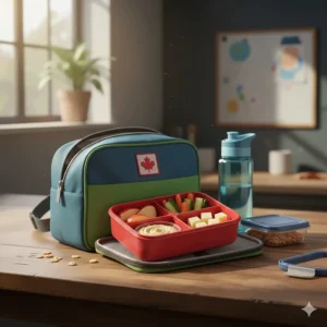 An insulated lunch bag and leak-proof bento box, essential for a healthy first day of kindergarten lunch.