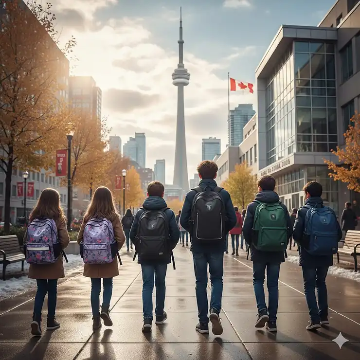 A diverse group of students in Canada wearing various affordable school backpacks under $40, including ergonomic and stylish designs for the 2026 back-to-school season.