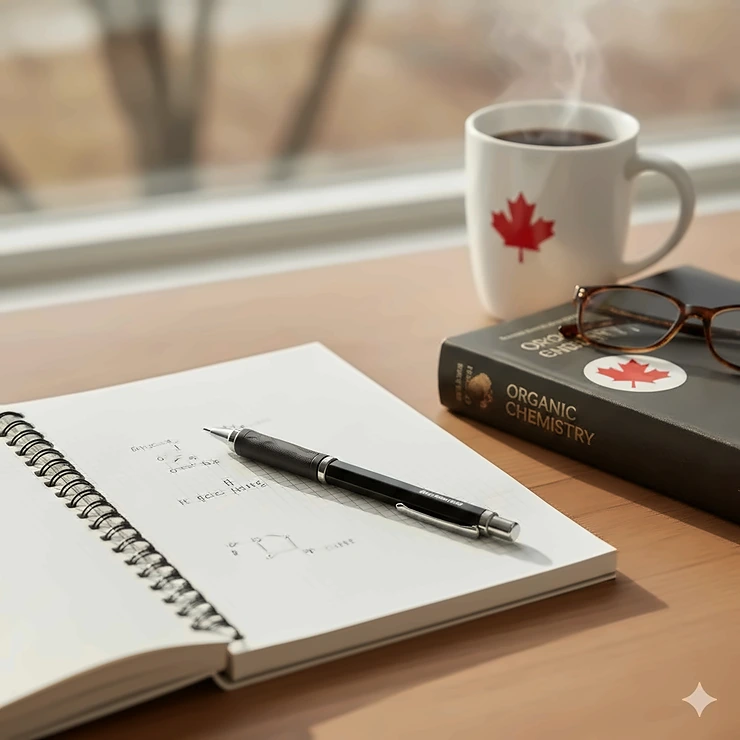 A student using a premium mechanical pencil for note-taking in a Canadian university classroom.