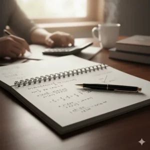 Handwritten derivative and integral calculus notes inside a graph paper notebook for university math students.