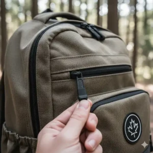 Close-up of the heavy-duty stitching and durable fabric on a premium backpack for high school students.