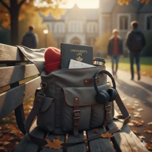 Durable hardcover notebooks for university note-taking shown inside a messenger bag, built to survive transit and campus life.