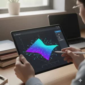 A 3D vector field and surface plot generated by a calculator for advanced university calculus.