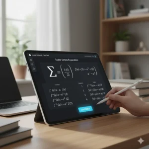 Mathematical notation for a Taylor series expansion being solved by an online university calculus tool.