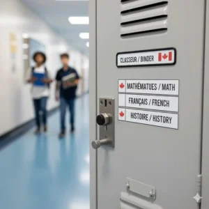 English and French bilingual locker organization labels for Canadian students to stay organized.
