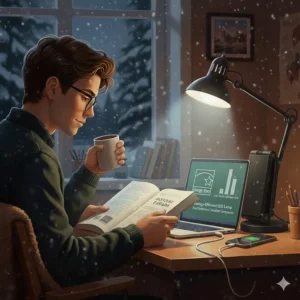 Energy-efficient LED desk lamp for studying university students, highlighting low power consumption for eco-conscious Canadian campuses.