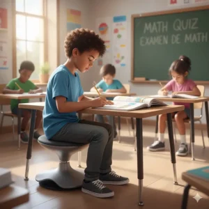 A student in a Canadian elementary school using a flexible wobble stool to improve focus during a math lesson.