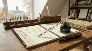 Specialized calligraphy ink and fountain pens for traditional music manuscript paper and supplies.