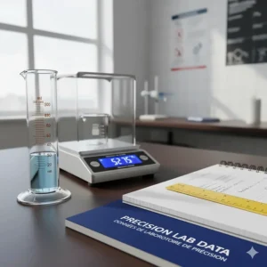 A collection of lab supplies including a graduated cylinder, a digital scale, and a metric ruler for accurate high school science data collection.
