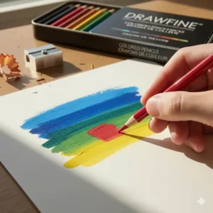 Macro view of soft-core colored pencils for high school art class showing rich pigment application on textured paper.