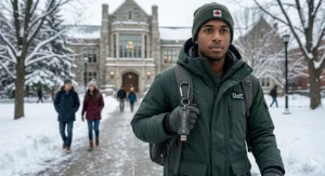 Flat-lay illustration of Canadian back-to-school essentials including a notebook, a coffee cup, and a reliable USB flash drive for students.