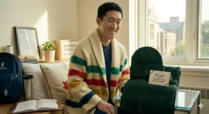 A rugged, shockproof tablet case in red and white, ideal for Canadian middle schoolers starting their first day of school.