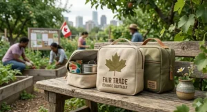 Illustration showing the connection between Canadian fair trade school supplies and the global farmers they support.