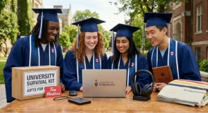 Custom maple wood backpack name tags and personalized labels, a popular first day of school gift idea for Canadian elementary students.