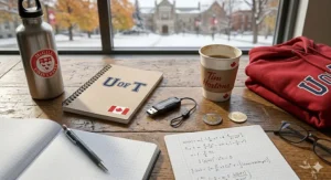 Illustration of a secure USB flash drive for students with a shield icon, highlighting data privacy for Canadian learners.