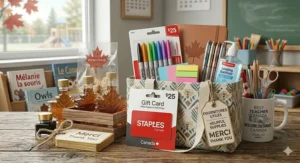 A curated bundle of Expo markers, Post-it notes, and Sharpies from Staples Canada for practical teacher appreciation.