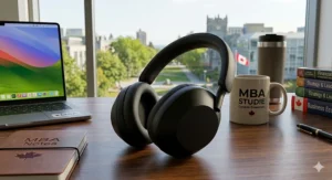 Premium noise-canceling headphones for focused studying in busy Canadian university libraries or commuter transit.