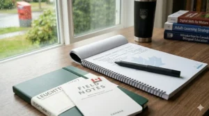 A digital smart pen and high-quality notebooks used as back to school supplies for mature students in professional degree programs.