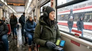 A diagram of an ergonomic backpack with reflective safety strips and a chest strap, showcasing heavy-duty supplies for commuter students walking long distances.