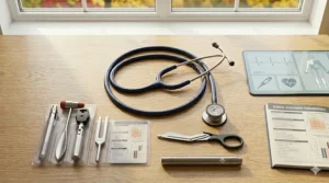 An open spiral-bound notebook used for tracking patient vitals and medication passes, an essential organization supply for first year nursing students.