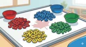 Vibrant magnetic letters and numbers set organized by color to help children with categorization and visual recognition.