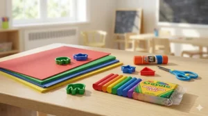 Ergonomic jumbo pencils and non-toxic washable markers designed for early learners starting their first year of school.