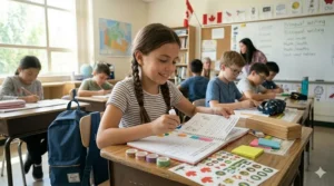 Close-up of an interactive notebook for a Grade 5 student.