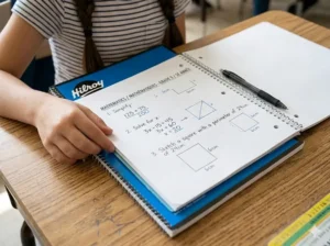 Open notebook for Grade 5 students showing math equations.