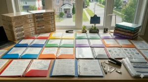 Durable 5 subject binder for grade 7 with bilingual name label. / Classeur 5 matières durable pour la 7e année avec étiquette nominative bilingue.