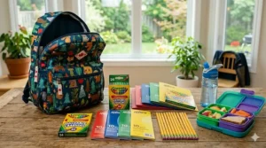 A BPA-free lunch box and matching water bottle for healthy school lunches.