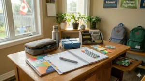 Student planner and pens for budget-friendly organization.