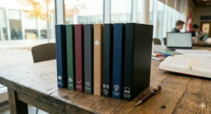 Colorful subject-specific notebooks for high school students to stay organized.