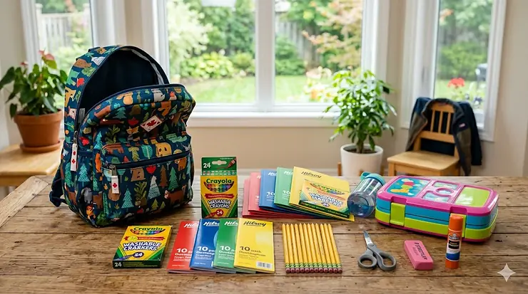 A curated collection of complete back to school supplies for a Canadian kindergarten student. complete back to school supplies kindergarten