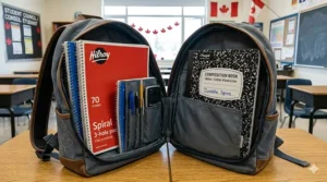 Comparing how spiral and composition notebooks fit into a standard student backpack.