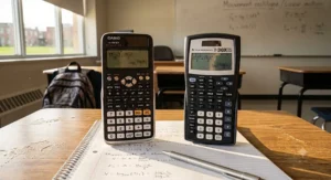 Canadian high school student using a scientific calculator in class.