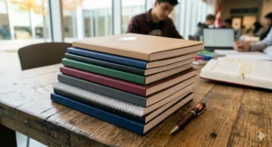 Set of professional lined notebooks for high school students studying.