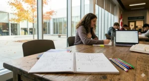 Graph paper notebooks for high school students in a Canadian math classroom.