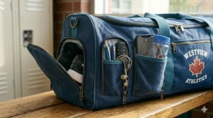 Organized pockets for gym bag for middle school students | Poches organisées pour sac de sport pour élèves du secondaire