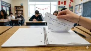 Demonstrating the easy removal of pages from a spiral notebook for homework assignments.