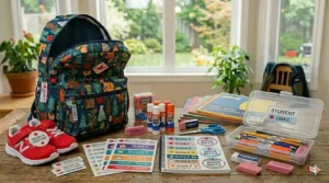 Personalized name labels for organizing a child's school supplies and belongings.