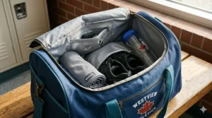 Spacious interior of a gym bag for middle school students | Intérieur spacieux d'un sac de sport pour élèves du secondaire