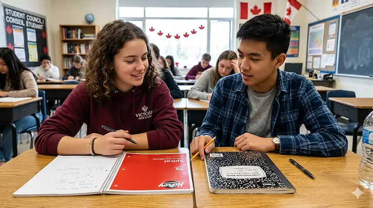 A Canadian high school student choosing between a spiral and a composition notebook for class. spiral vs composition notebook high school
