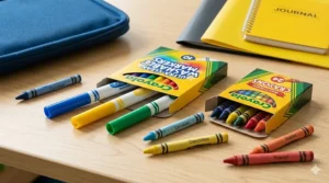 A set of 24 washable markers and crayons for elementary art projects.