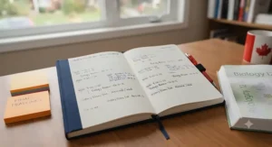 Academic desk planner for tracking high school exam schedules and deadlines.