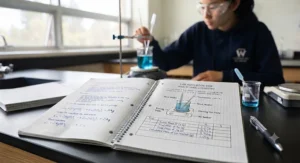 A durable, professional-grade hardcover lab notebook ideal for high school chemistry.