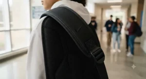 Detailed view of padded ergonomic shoulder straps found on top-rated high school backpacks.