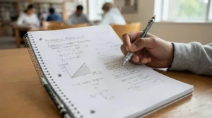 Close-up of organized school notes written with mechanical pencils for high school students.