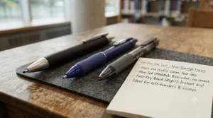 Fast-drying, non-smudge ink pens perfect for left-handed high school students.