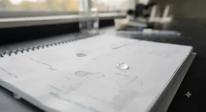 Close-up of specialized waterproof paper texture inside a high school lab notebook. Texture de papier imperméable pour carnet de sciences.